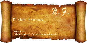 Mider Ferenc névjegykártya